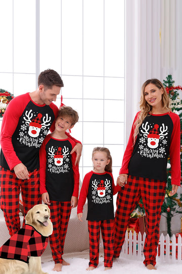 Red Plaid Christmas Fmaily Print pyjamas sett med hund